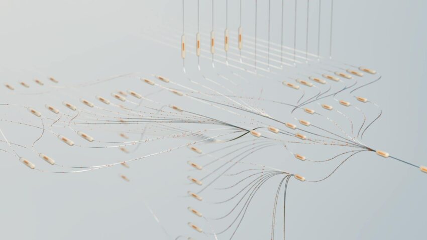 Elegant 3D visualization of neural networks showcasing abstract connections in a digital space.